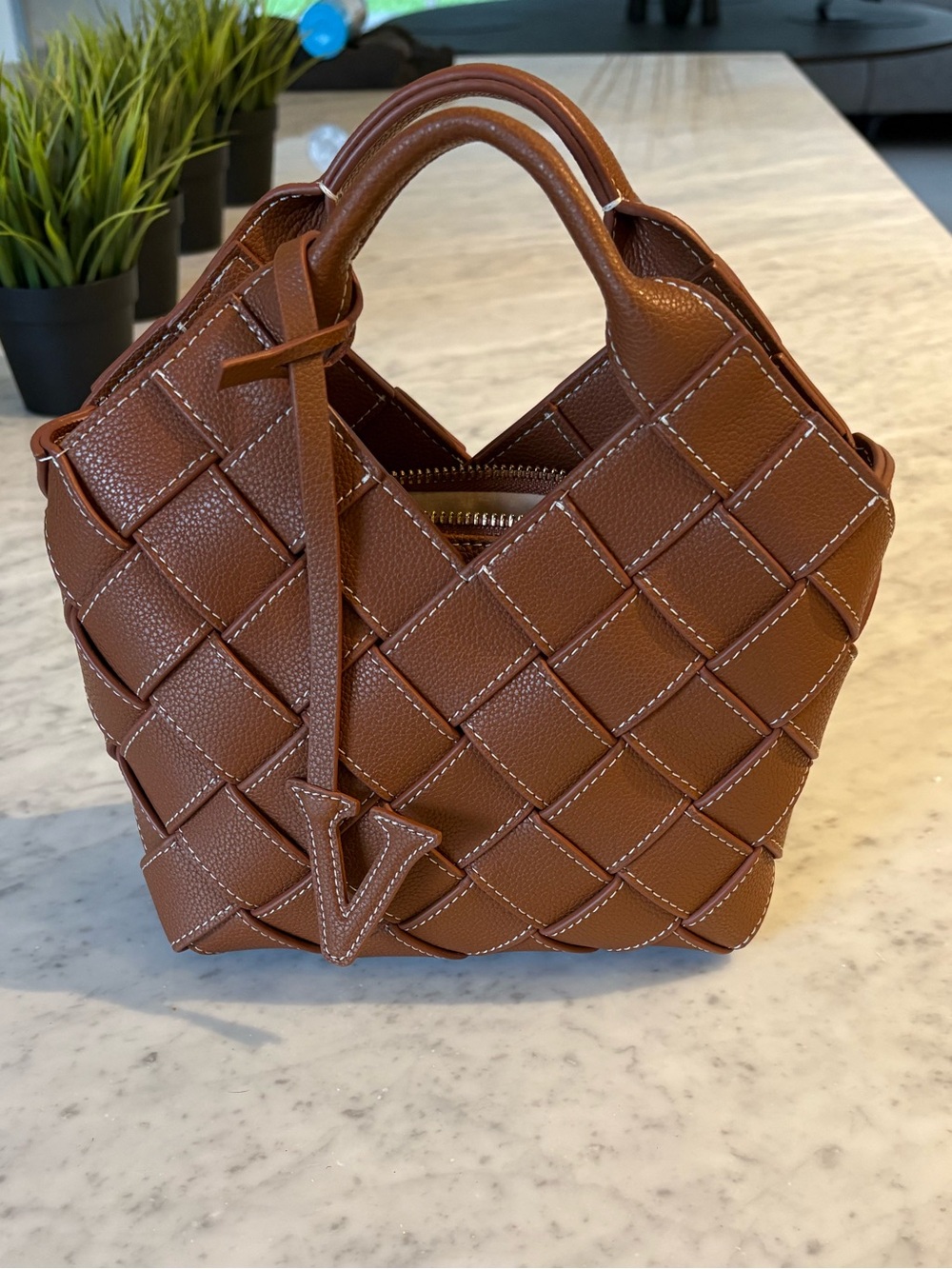 Caramel Woven Basket Bag